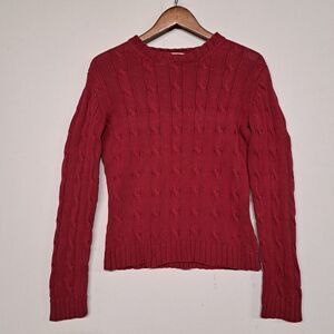 Eddie Bauer Sweater Womens Small Cable Knit Pullover Burgundy Fisherman Cotton